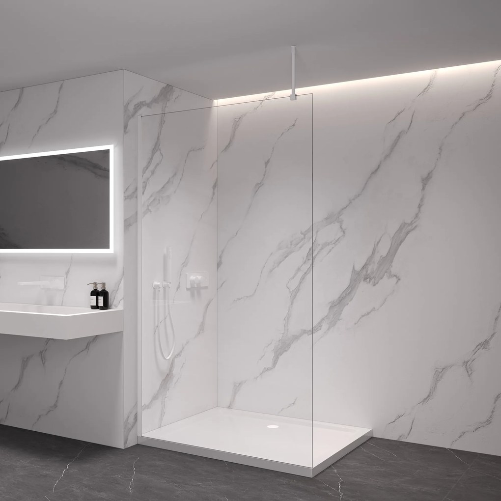 CERANO - Sprchová zástena Walk-in Onyx Top L/P - guľatá vzpera - biela matná, transparentné sklo - 100x200 cm, CER-CER-8050BD1470
