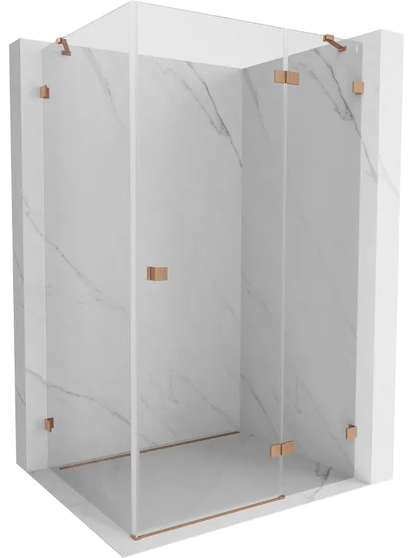 Mexen Lunar, pravostranný výklopný sprchový kút 95 x 80 cm, 8mm číre sklo, profil medená matná, 834-095-080-65-00-P
