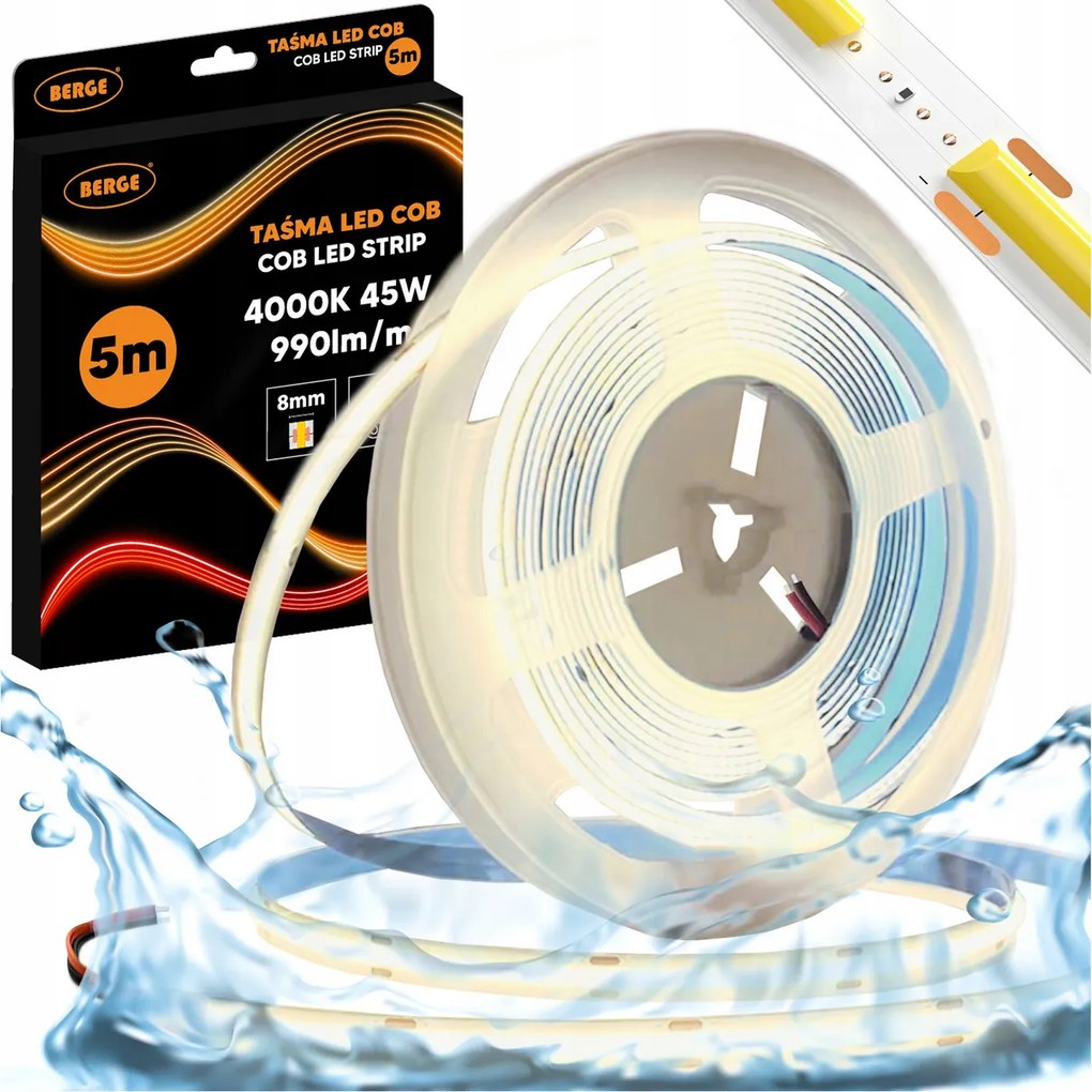 BERGE LED pásik COB Neon 12V - 480D - 9W/m - IP67 - 990lm - 5m - neutrálna farba