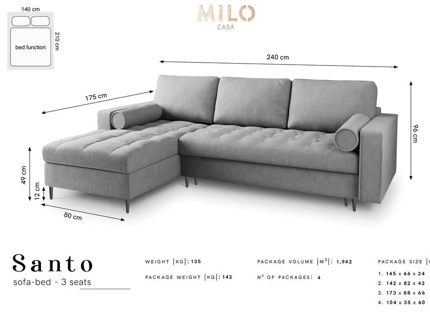 Béžová rozkladacia rohová pohovka Milo Casa Santo, ľavý roh