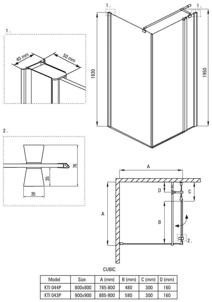 Deante Cubic, štvorcový sprchový kút s krídlovými dverami 80x80 cm, výška 195cm, 6mm číre sklo s EasyClean, chrómový profil, KTI_044P