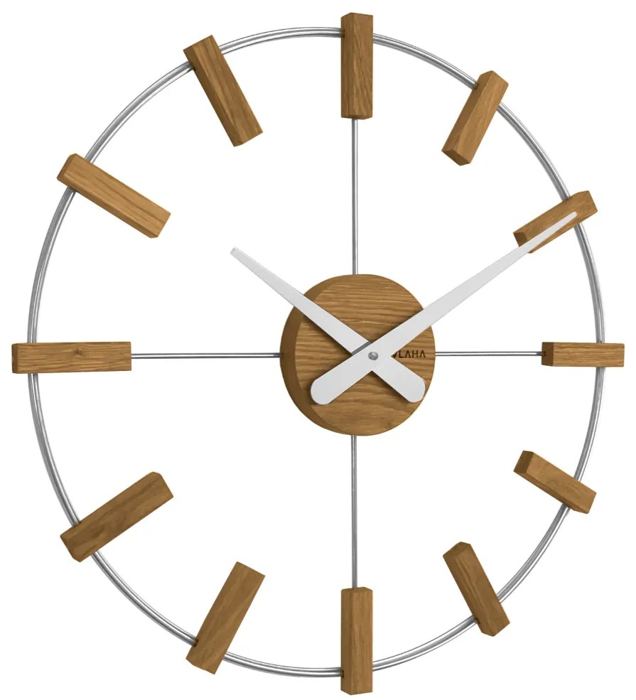 Drevené strieborné hodiny Vlaha VCT1061, 50 cm