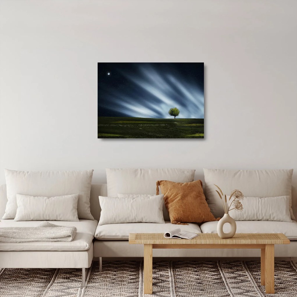 Sklenený obraz polárna žiara nad vresoviskom (70x50 cm)