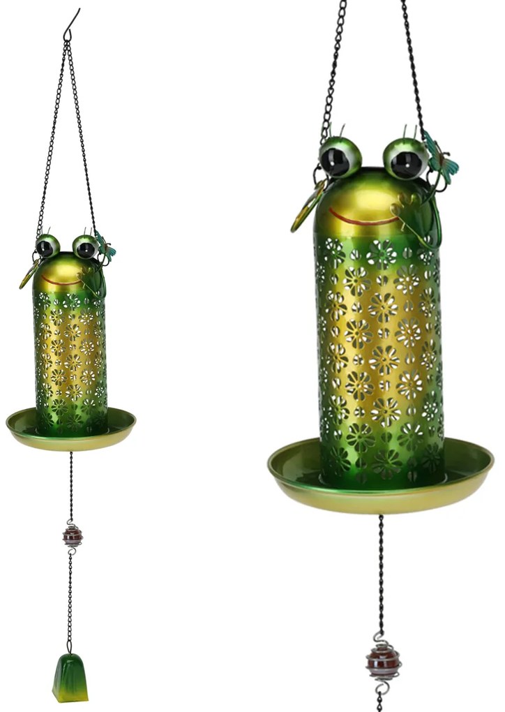 Závesné solárne kŕmidlo pre vtáky Frog, 75x13 cm, kov, viacfarebná