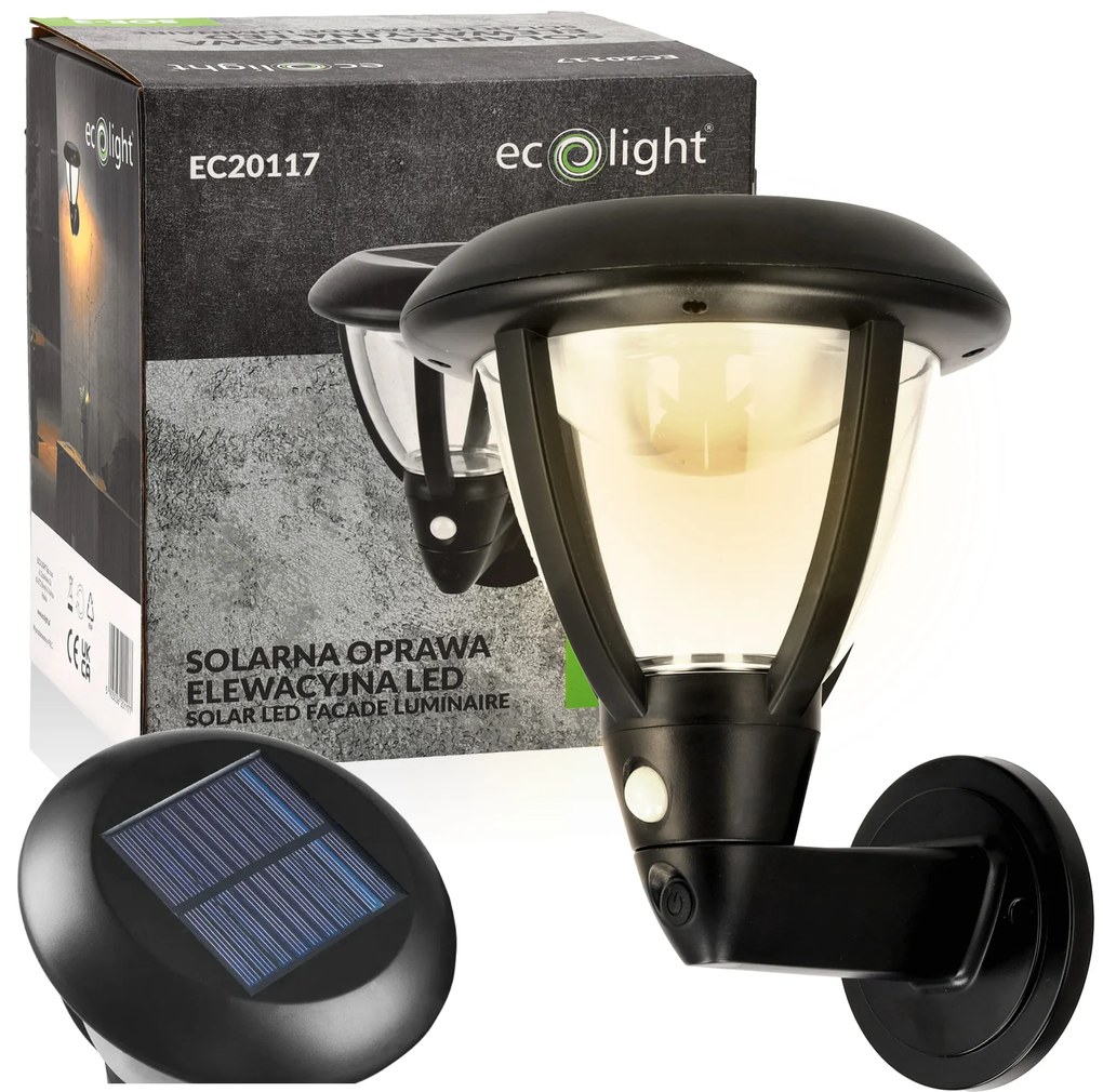 ECOLIGHT Fasádna solárna lampa nástenná lampa LED IP44