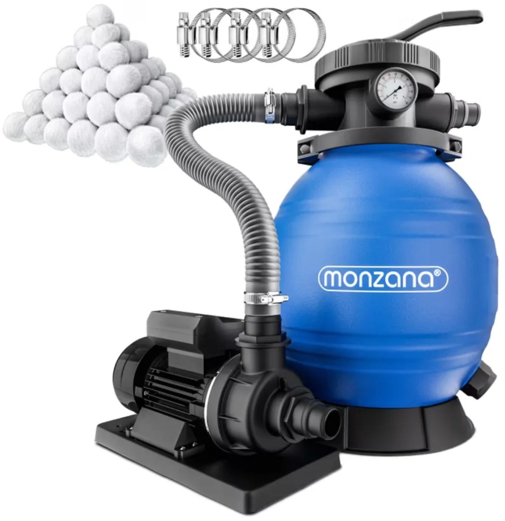 Piesková filtrácia k bazénu AQUA s filtračnými guľôčkami, 10 200 l/h, modrá Monzana