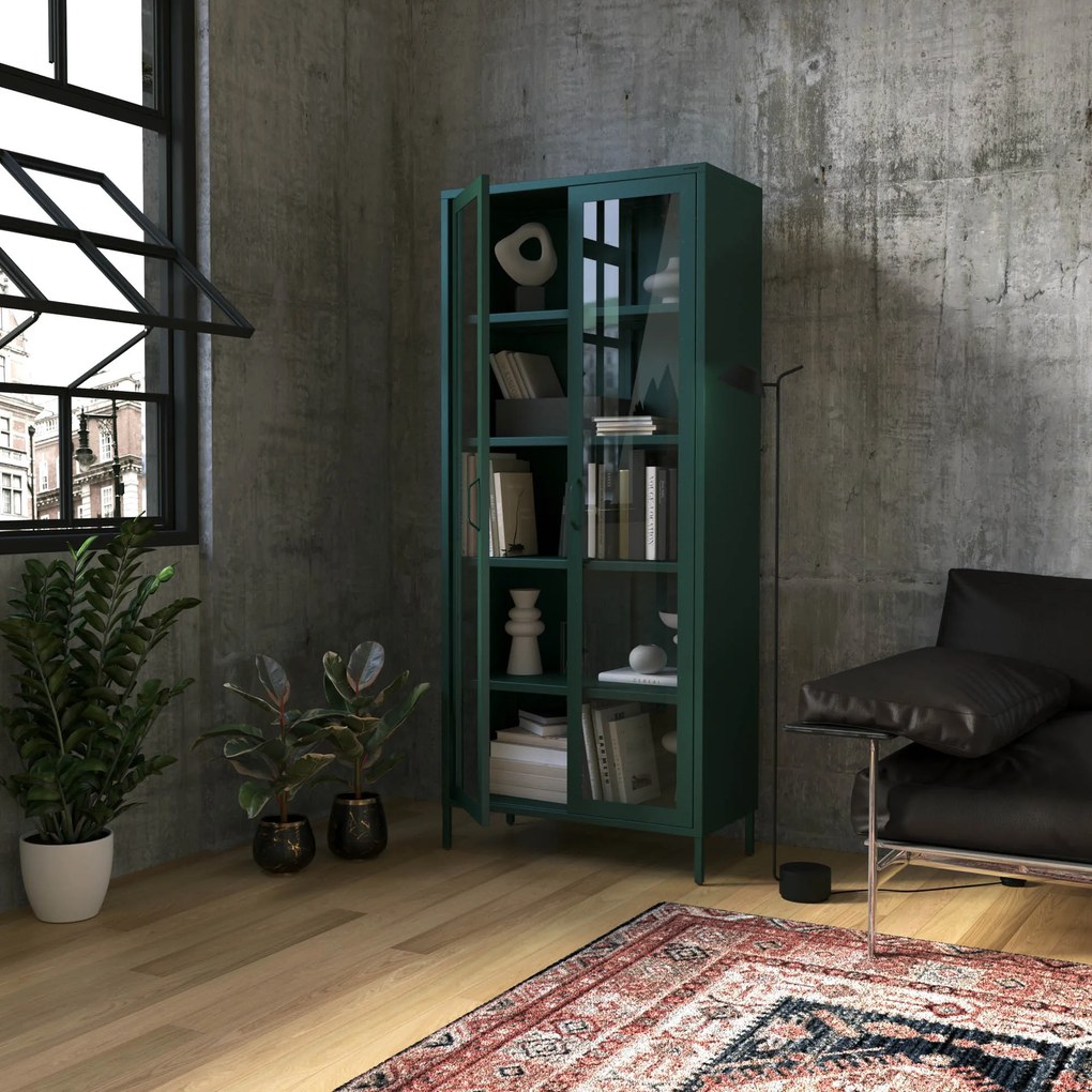 Vitrína ANGELO, 800 x 1850 x 450 mm, Modern: fľaškovo zelená