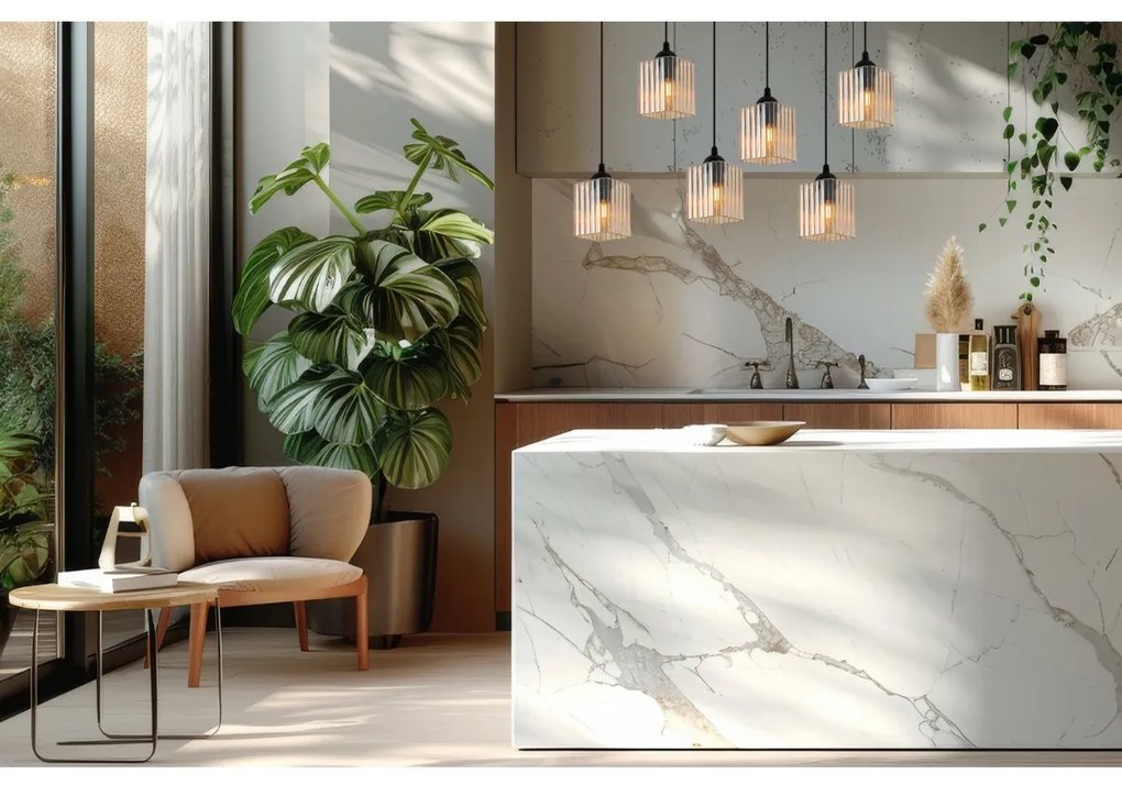 Závesné svietidlo Riffle Square, 6x medové sklenené tienidlo, b