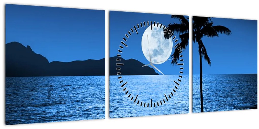 Obraz - Mesiac nad morskou hladinou (s hodinami) (90x30 cm)
