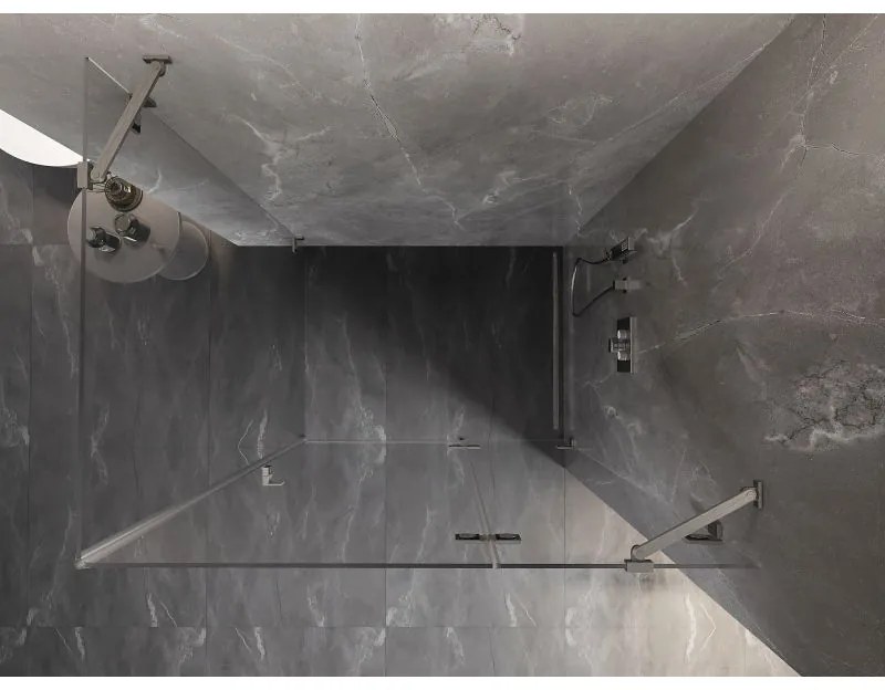 Mexen Lunar, pravostranný výklopný sprchový kút 75 x 90 cm, 8mm číre sklo, oceľový profil, 834-075-090-97-00-P