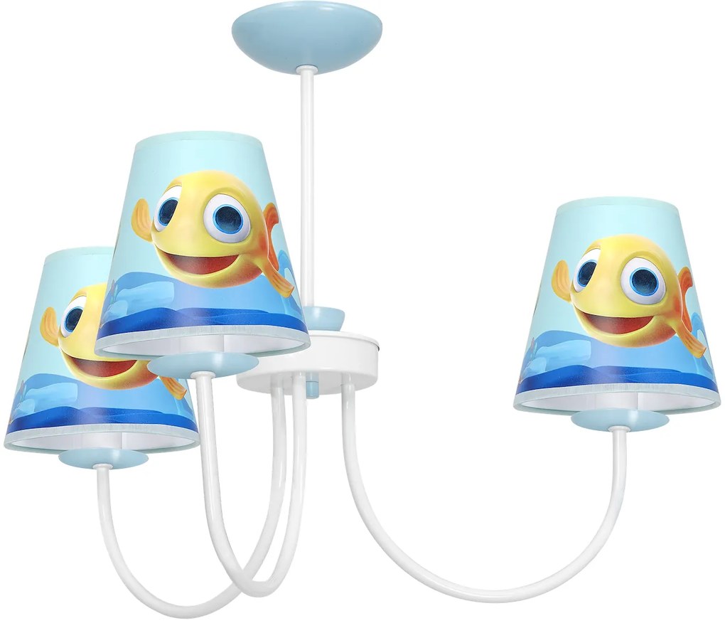 Detský luster Fish, 3x plastové tienidlo so vzorom, w/bl