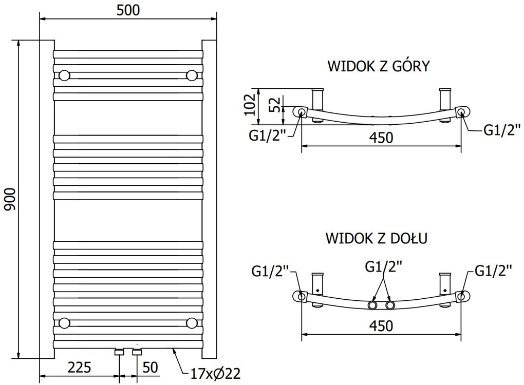 Mexen Ares, vykurovacie teleso 900 x 500 mm, 372 W, čierna, W102-0900-500-00-70