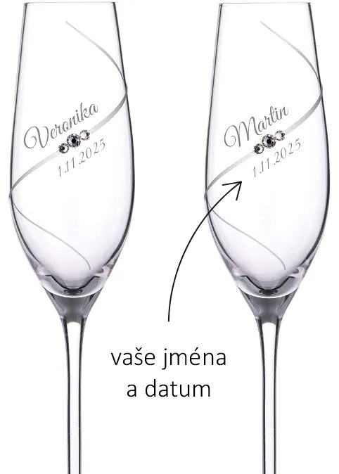 Dekorant Svadobné poháre na šampanské Silhouette City s kamienkami Swarovski 210 ml 2KS