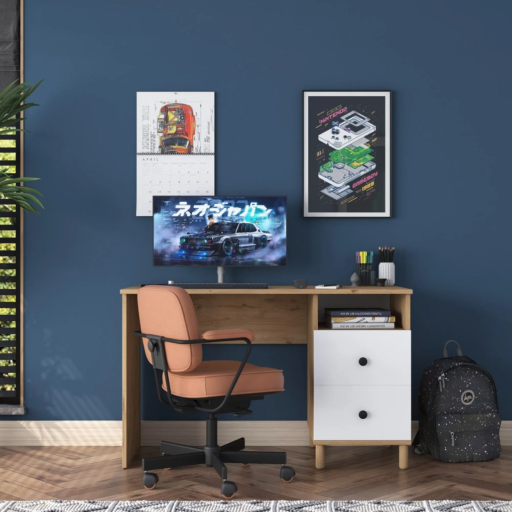 Písací stôl Hanis 120 cm orech/biely