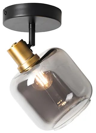 Dizajnové stropné bodové svetlo čierne so zlatom a dymovým sklom - Zuzanna