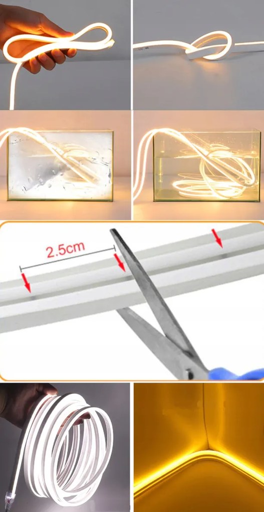 LED pásik 12V vodeodolný 50m NEON 8W/m neutrálna farba - estetický flexibilný tesný