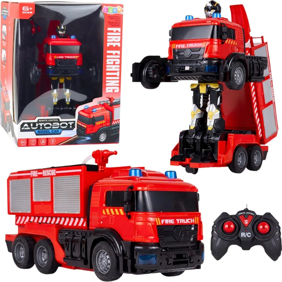 LEAN Toys Robot auto hasiči 2v1 diaľkovo ovládané RC svetlá zvuky voda