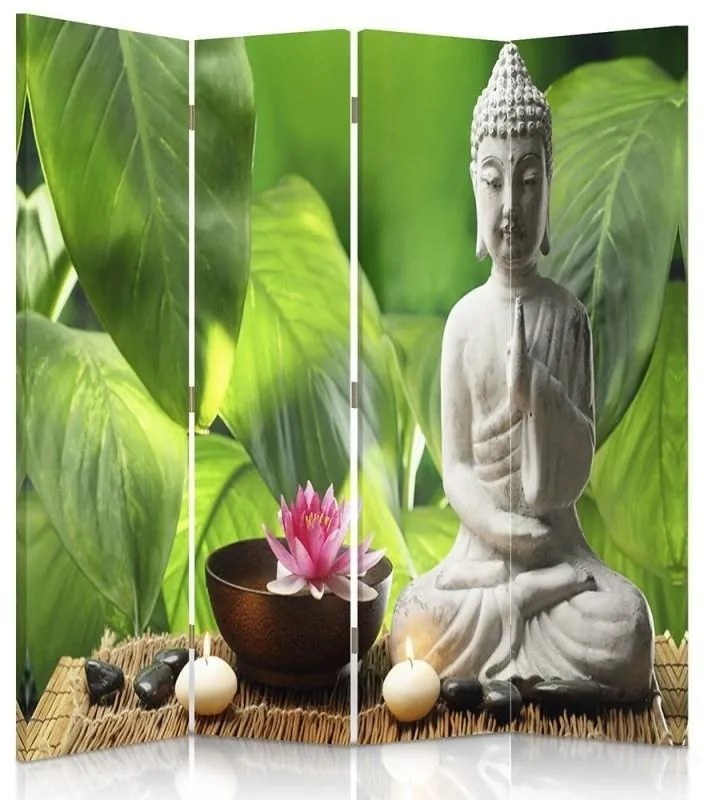 Gario Paraván Budha na pozadí listov Rozmery: 145 x 170 cm, Prevedenie: Klasický paraván