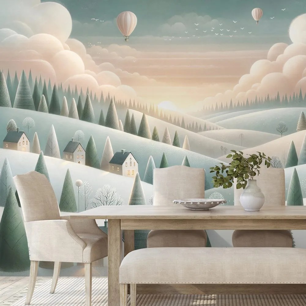 Samolepiaca tapeta zimná krajina s balónmi