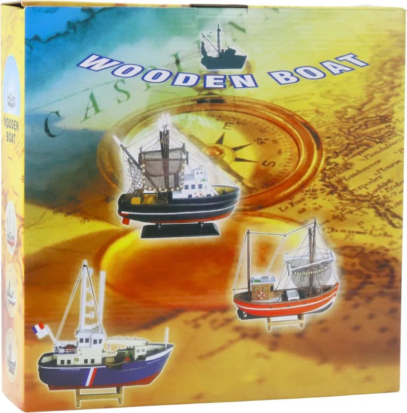LEAN Toys Zberateľský dekoratívny model rybárskej lode modrý 30x26 cm