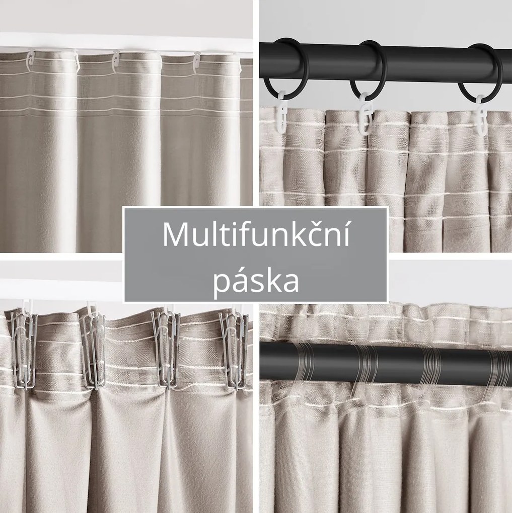 Záves s multifunkčnou páskou AmeliaHome Velvet pieskovo béžový