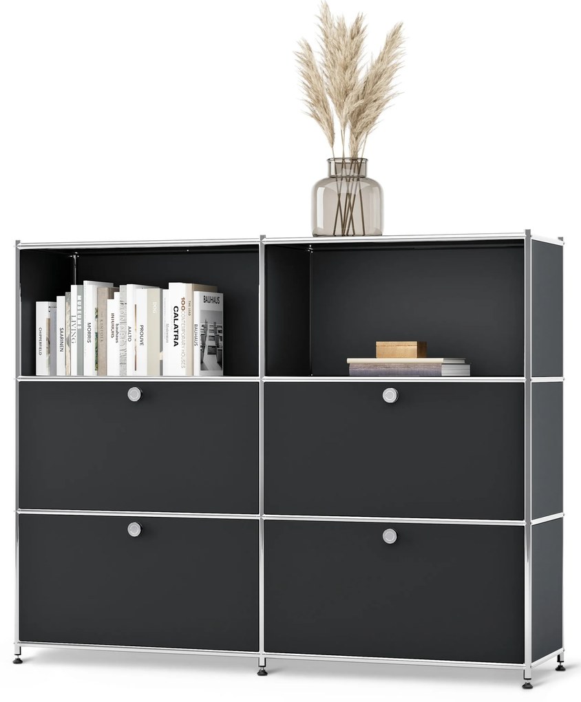 Kovová komoda »CN3« s premiestniteľnými výklopnými priečinkami, čierna