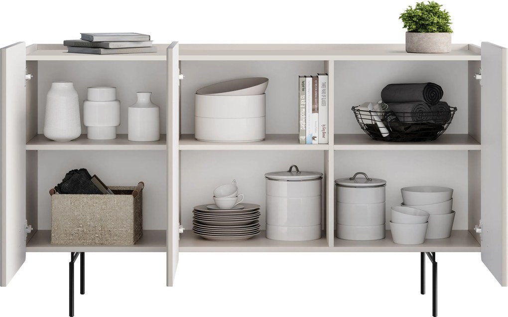 Komoda Malmi 150 cm trojdverová - kašmír / čierne nohy