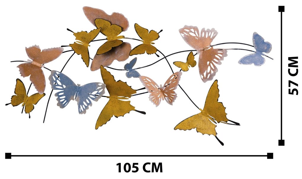Nástenná kovová dekorácia Motýle viacfarebná