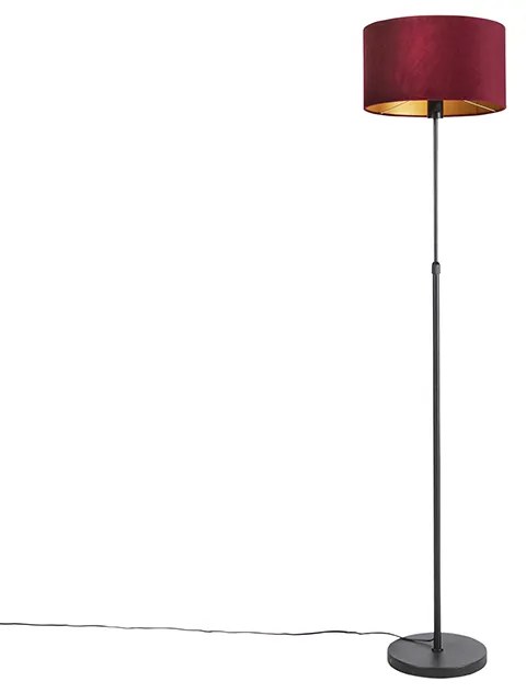 Stojaca lampa čierna s červeným zamatovým tienidlom so zlatom 35 cm - Parte