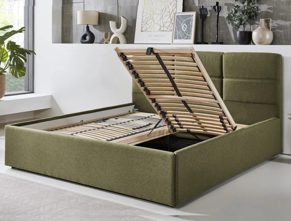 Posteľ Domango 140x200 cm, olivovo zelená látka