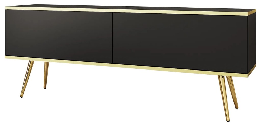 Závesný televízny stolík Oro 135 cm čierny/zlatý
