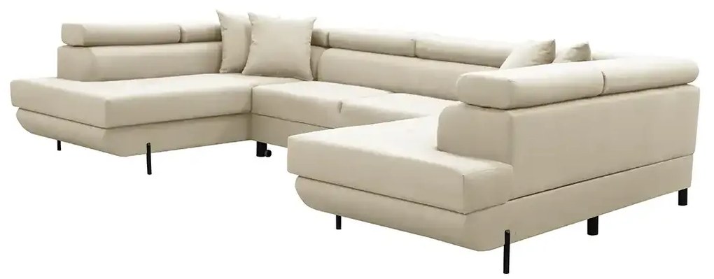 Rohová sedacia súprava - U s funkciou spania, vlnité pružiny EDIS Krémový