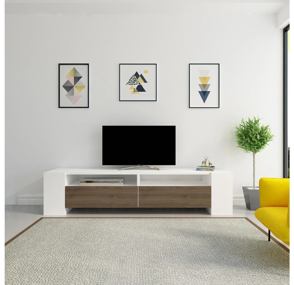 TV stolík/skrinka Sisuko (orech + biela) . Akcia -20%. Vlastná spoľahlivá doprava až k Vám domov. 1102587