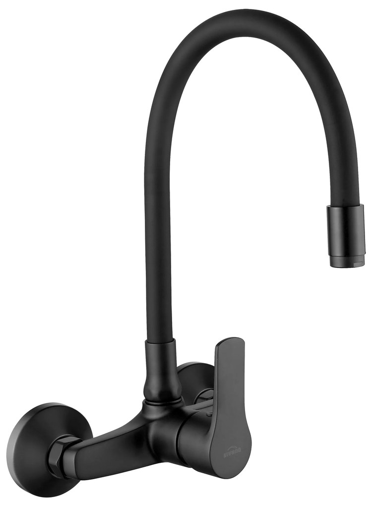 Invena Verso, nástenná kuchynská batéria 150mm s elastickým ramenom, čierna matná, INV-BC-82-E44-L