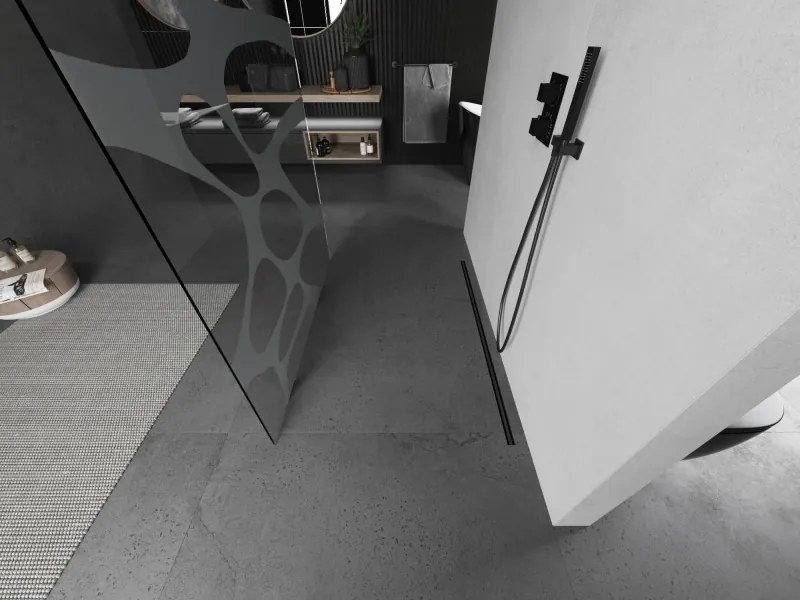 Mexen Kioto, sprchová zástena Walk-In 100 x 200 cm, 8mm číre sklo biely vzor, grafitový profil, 800-100-002-95-97