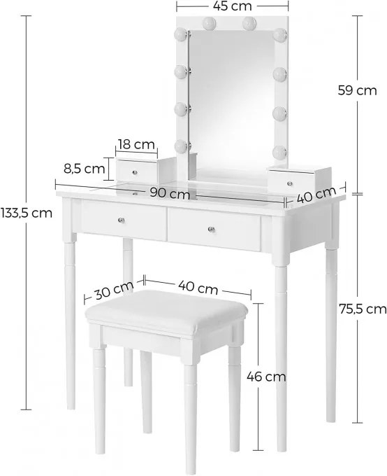 Toaletný stolík so zrkadlom a stolíkom RDT172W01