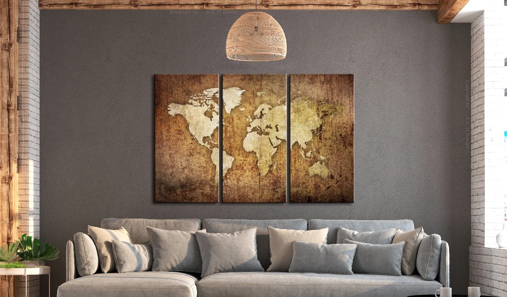 Artgeist Obraz - World Map: Brown Texture Veľkosť: 90x60, Verzia: Premium Print