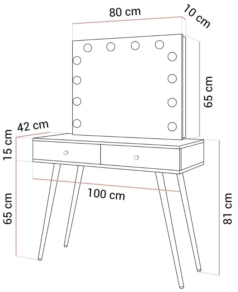 TOALETNÝ STOLÍK KATHLEEN SHINE KAŠMÍR LESK + ZLATÉ NOHY + ZRKADLO
