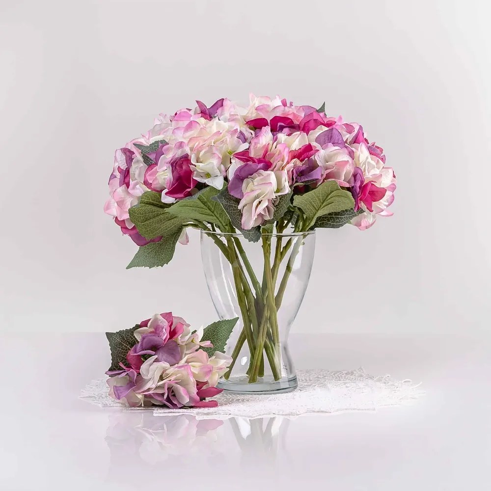 Umelá hortenzia ZUZANA bielo-fialová. Cena uvedená za ks