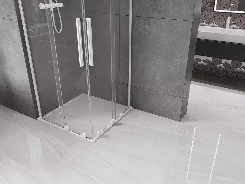 Mexen Velar L Duo, sprchový kút s posuvnými dverami 100 x 100 cm, 8mm číre sklo, biela matná, 871-100-100-02-03-20