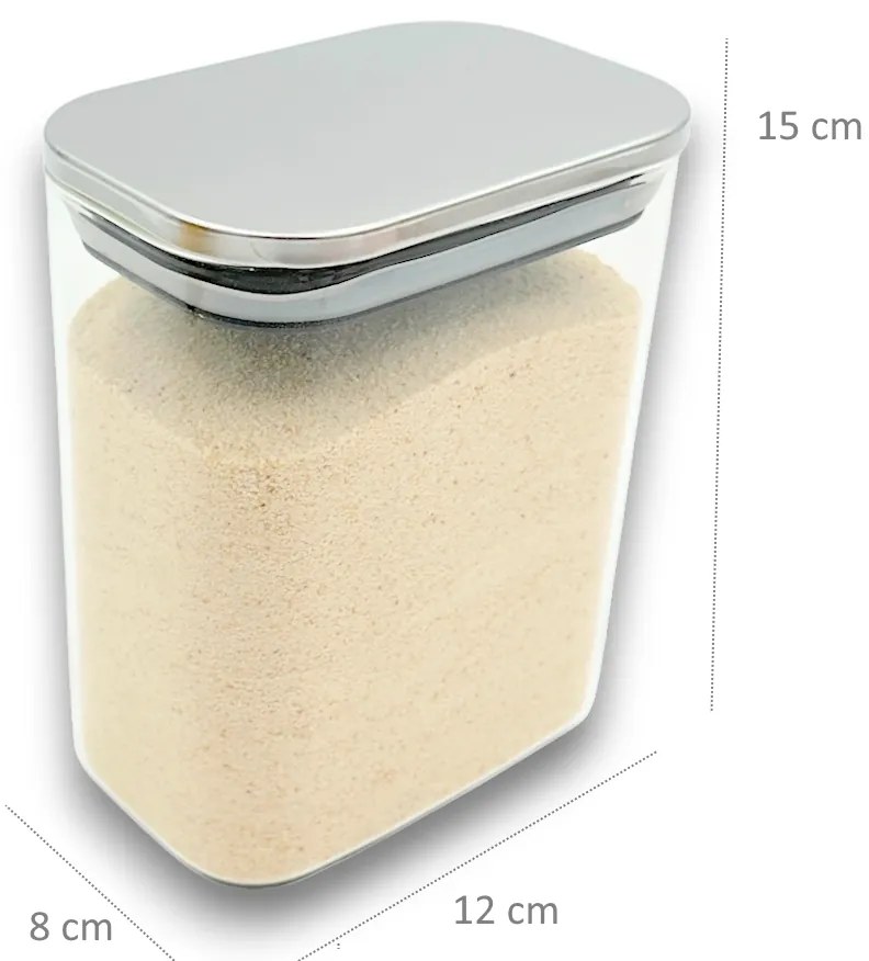 Arte Regal Sklenená obdĺžniková dóza s nerezovým vekom, 1,1l NEREZ VIVO