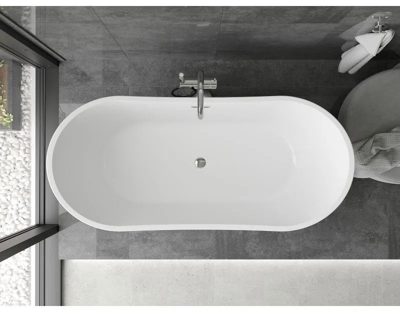 Mexen Montana, voľne stojaca vaňa 170 x 80 cm, biela, chrómový prepad, 52011708000-01
