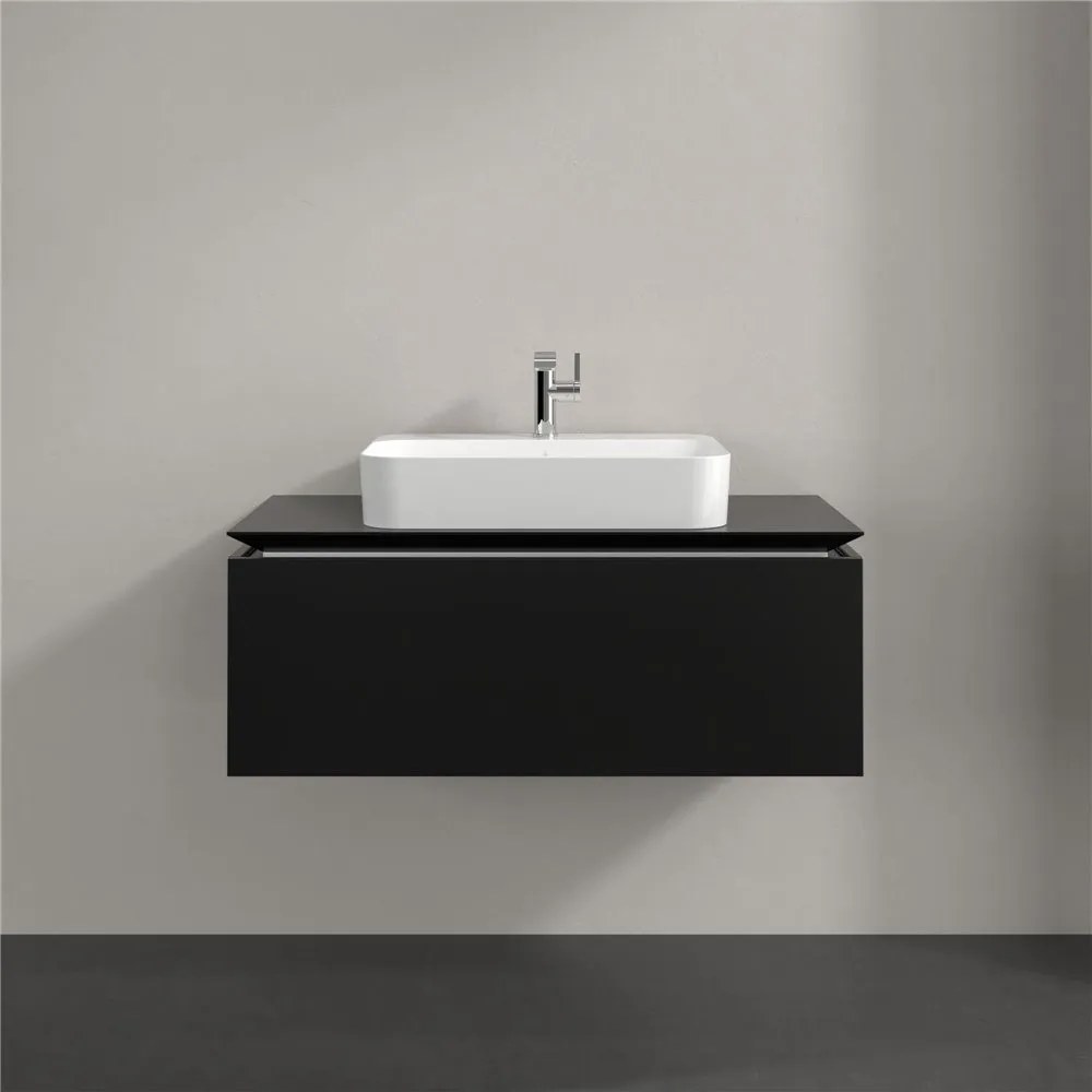 VILLEROY &amp; BOCH Legato závesná skrinka pod umývadlo na dosku (umývadlo v strede), 1 zásuvka, 1000 x 500 x 380 mm, Black Matt Lacquer, B75500PD