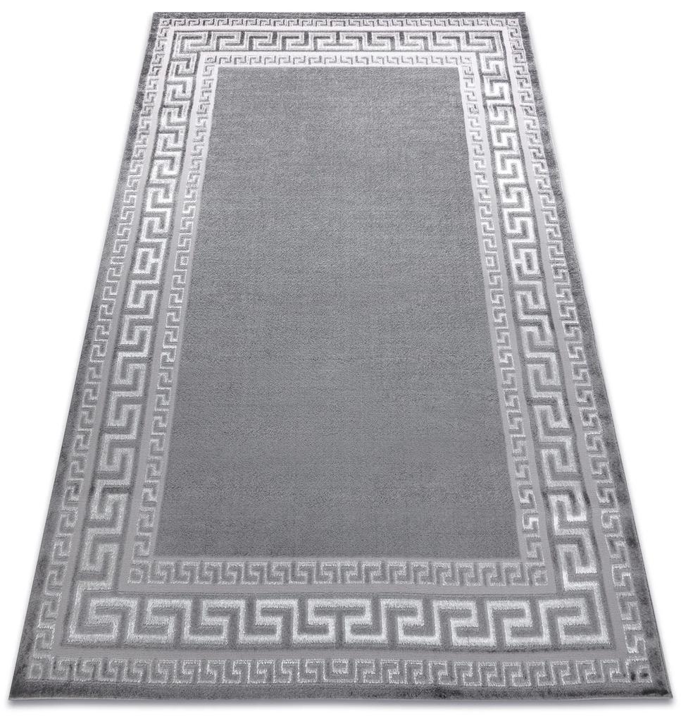 Moderný MEFE koberec   2813 vzor rámu, Grécky  kľúč  - Štrukturálny,  dve vrstvy  rúna sivá