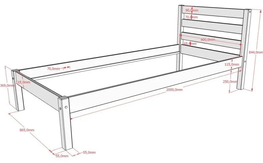 Biela detská posteľ z borovicového dreva bez roštu 90x200 cm Pino – Vipack