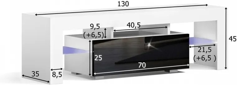 Mazzoni TV stolík MILANO lesklý 130 LED biely, biela zásuvka