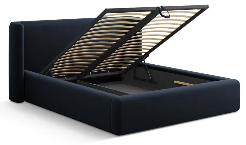 Tmavomodrá čalúnená dvojlôžková posteľ s úložným priestorom s roštom 140x200 cm Jason – Windsor & Co Sofas