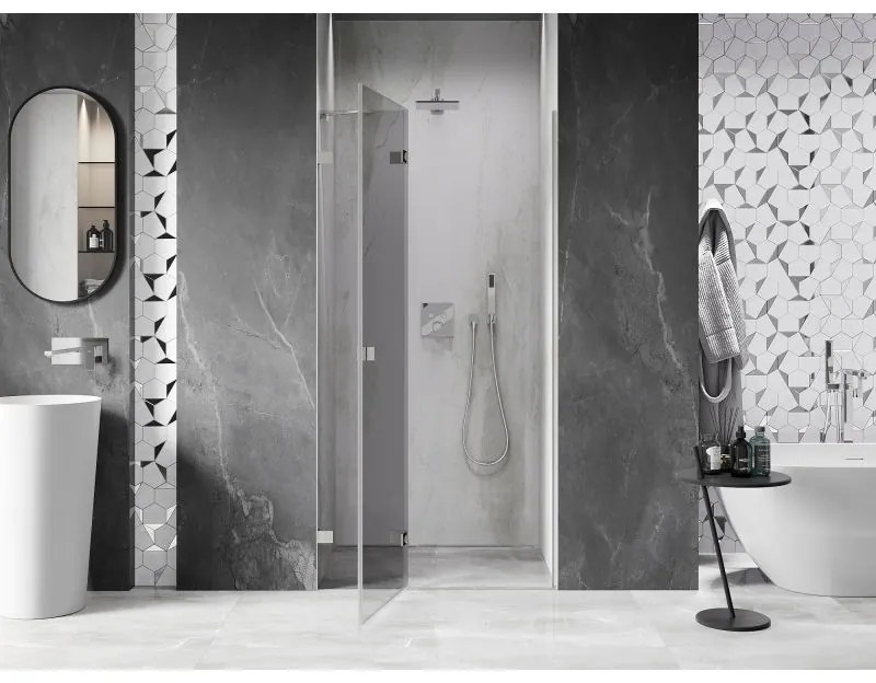 Mexen, Mexen Lunar výklopné sprchové dvere, ľavé 80 cm, transparentné, brúsený nikel - 834-080-000-97-00-L