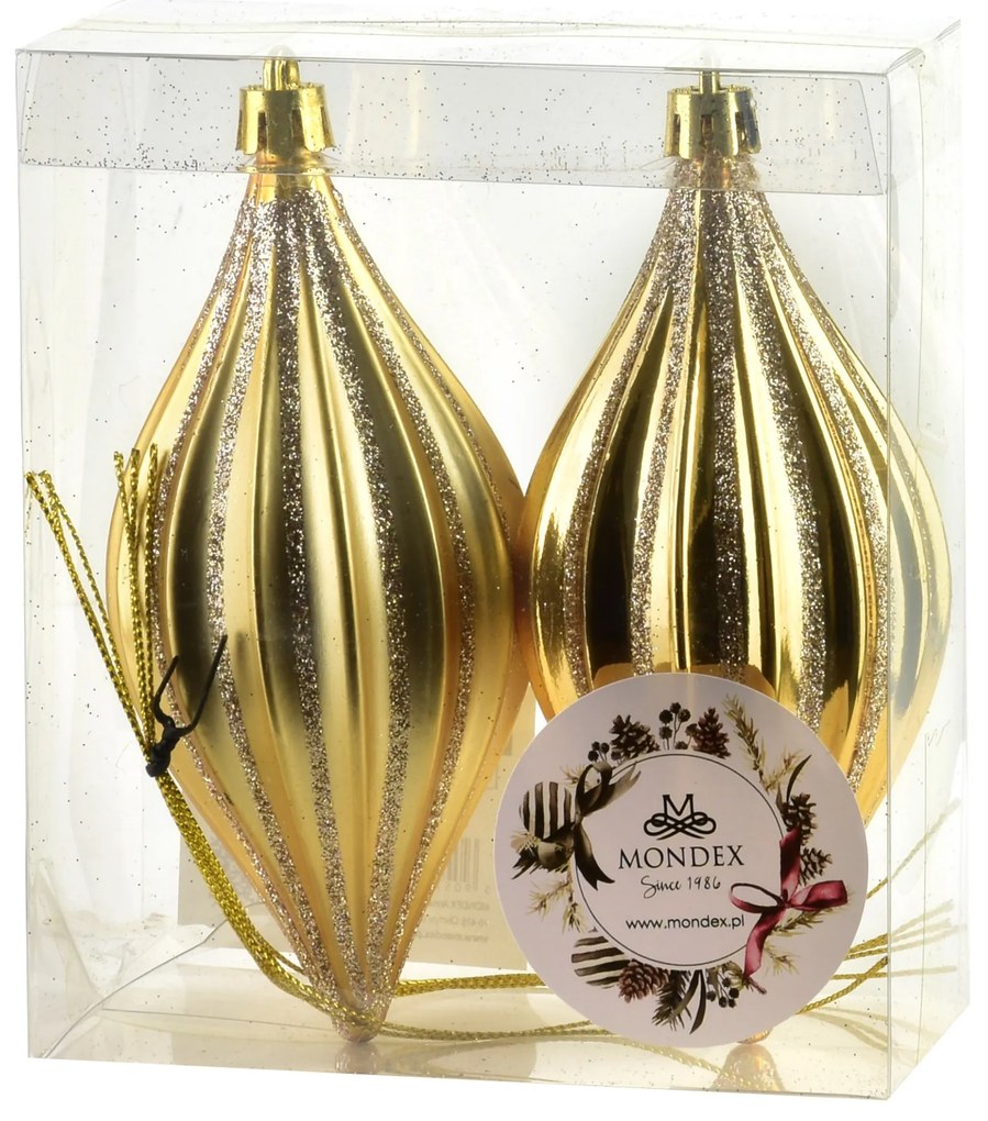 Vánoční sada 2 ks závěsných šišek SANTA LILA II 17 cm zlatá