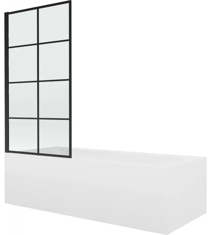 Mexen Vega obdĺžniková vaňa 150 x 70 cm s obkladom a 1-krídlovou sprchovou zástenou 70 cm, čierny vzor - 550115070X9307007077